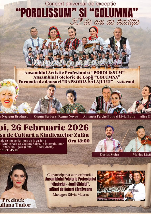 Screenshot 2026-02-11 190041 Programul oficial al Galei Porolissum Columna, cu data și ora evenimentului aniversar.