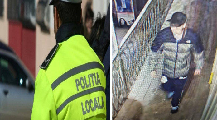Imobil istoric vandalizat de pe strada Bălcescu din Sibiu, cu poliția la fața locului.