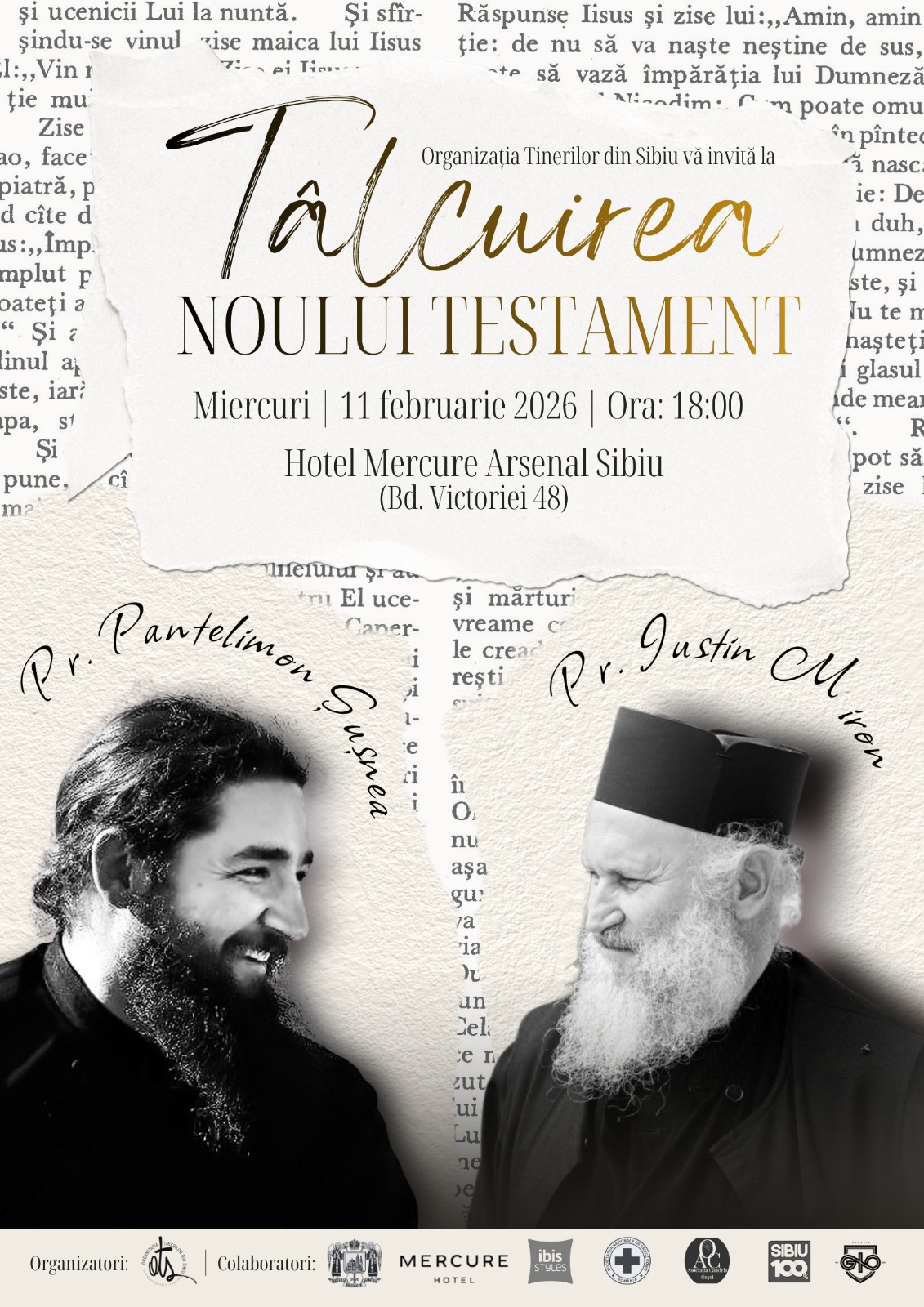 Arhimandritul Iustin Miron și Ieromonahul Pantelimon Șușnea la conferința de tâlcuire a Noului Testament din Sibiu
