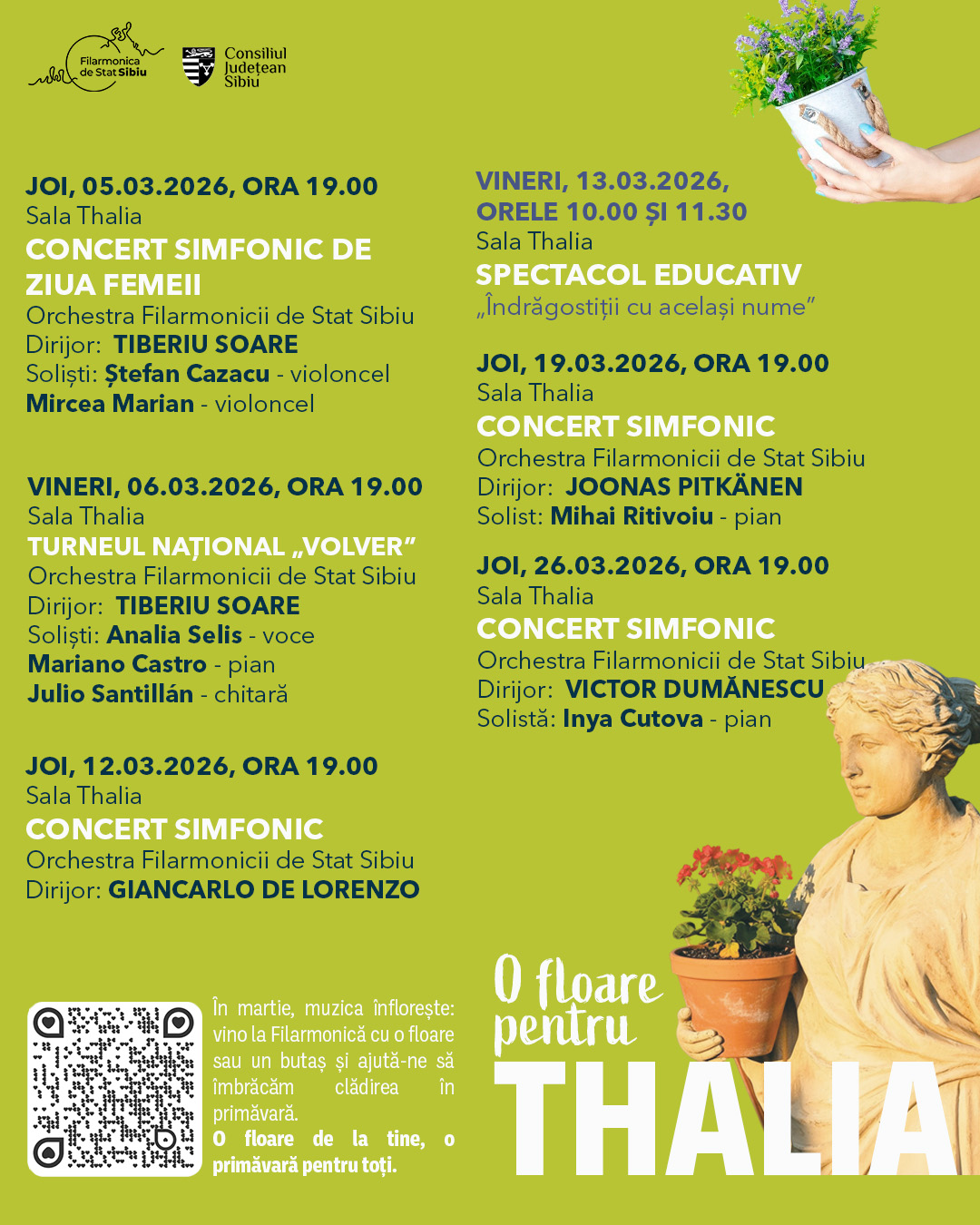 Program concerte filarmonica Sibiu martie, cu evenimente și data lor
