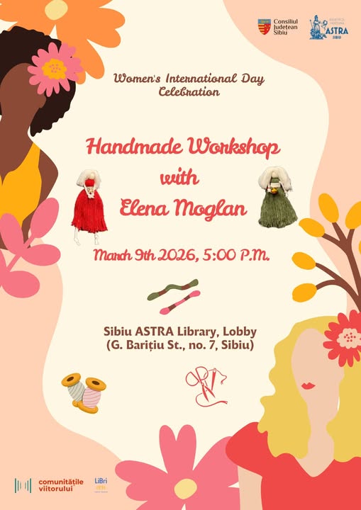 820 Atelier creativ pentru femei la Biblioteca ASTRA Sibiu, cu participante lucrând la proiecte artistice