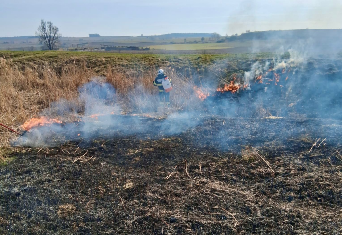 Flăcări și fum de la un incendiu de vegetație în apropiere de Sibiu