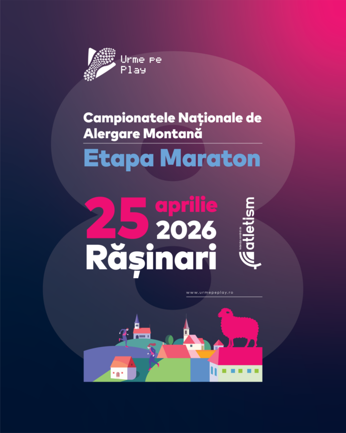Logo oficial Campionat Național Alergare Montană cu textul Urme pe Play