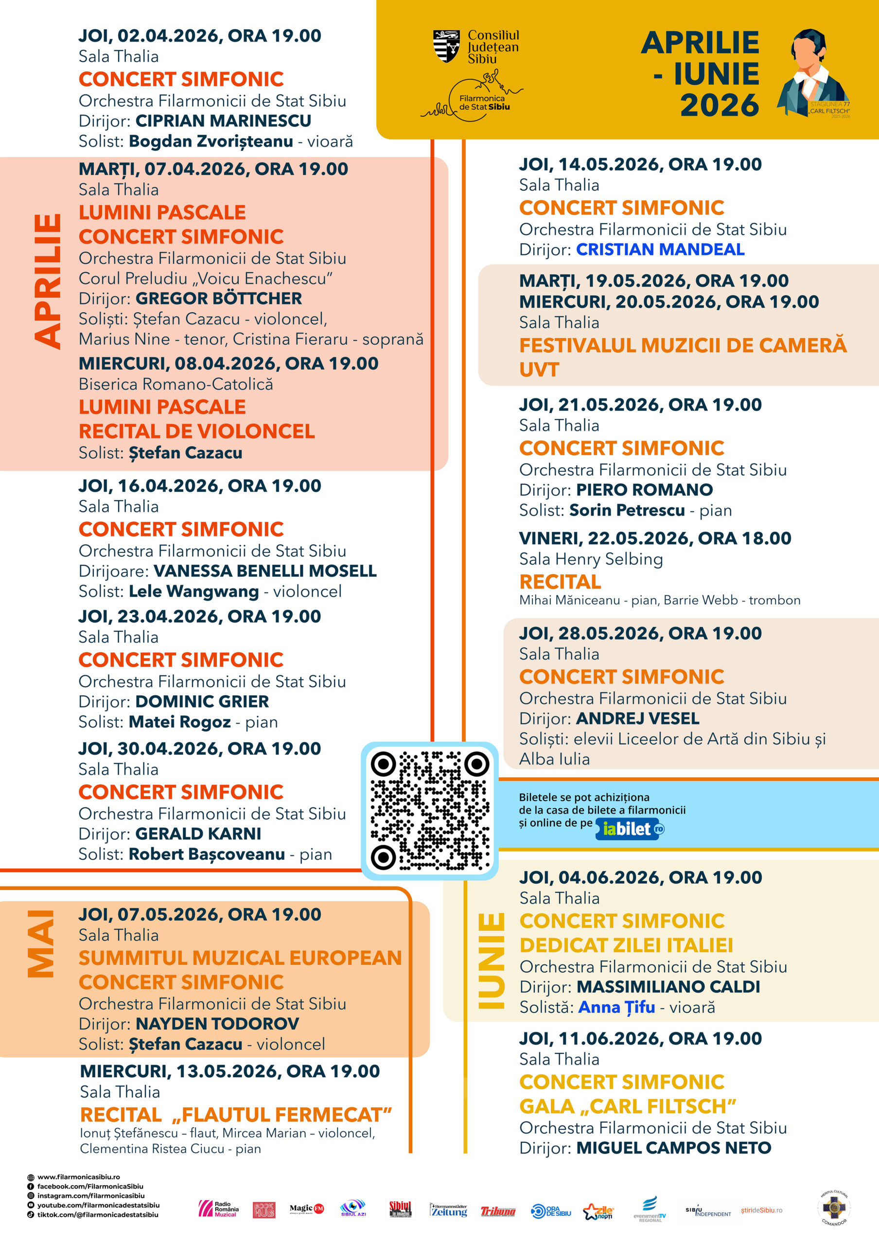 Afis stagiunea Carl Filsch 2025-2026 Filarmonica Sibiu cu programul concertelor si bilete