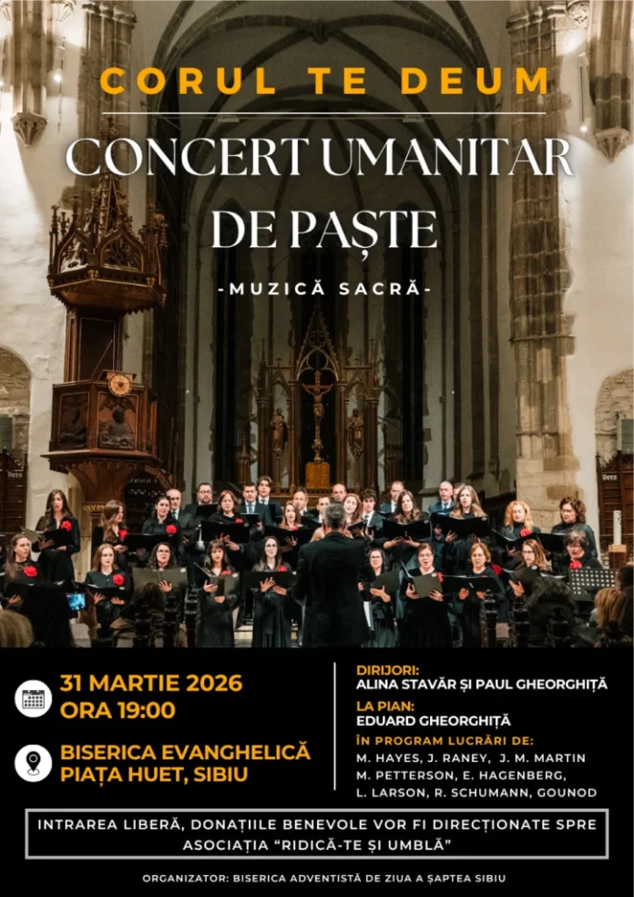 Afis concert umanitar de Paste sustinut de Corul Te Deum Sibiu