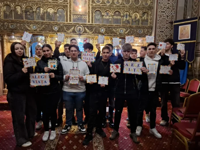 Desene pro-viață expuse pe un panou la Liceul Carol I din Sibiu