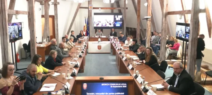 Captură de ecran din timpul unei ședințe consiliu local, ilustrând dezbaterea pe o temă importantă