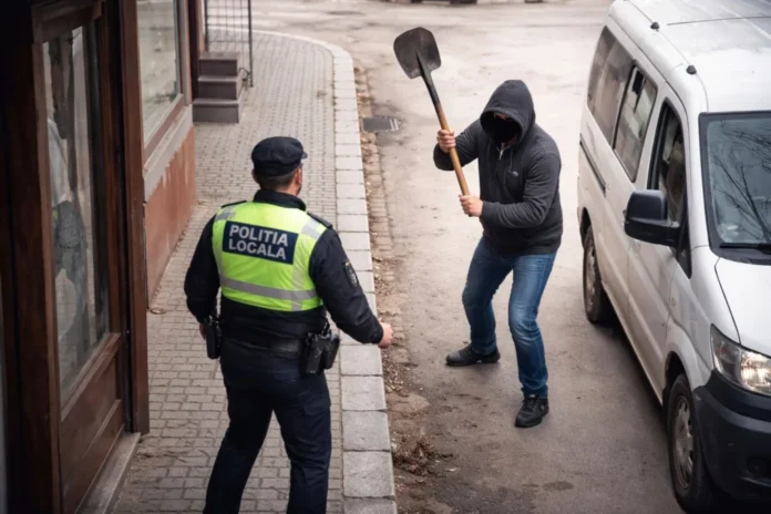 Un bărbat acuzat de ultraj prin amenințare cu o lopată în faţa poliţistului local.