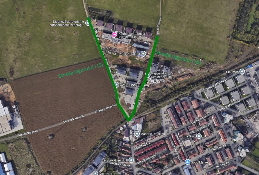 Google Maps Satelit Str. Ogorului Harta satelitară a străzii Ogorului din Sibiu înainte de modernizare