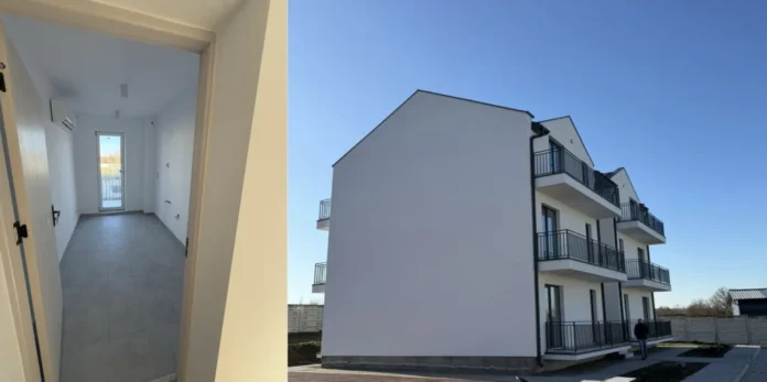 Vedere aeriană a Miercurea Sibiului cu zona de construcție a locuințelor de serviciu