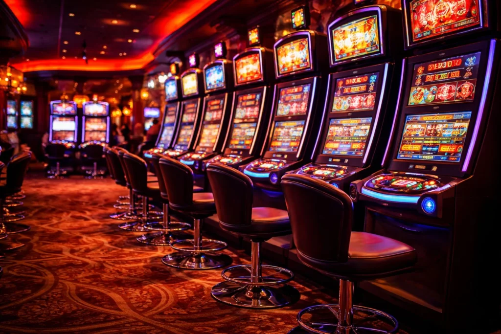 slot machines Aparate de sloturi în interiorul unei săli de jocuri de noroc, în contextul dezbaterii publice.