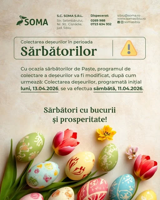 Program modificat pentru colectarea deșeurilor în Sibiu, de Paște