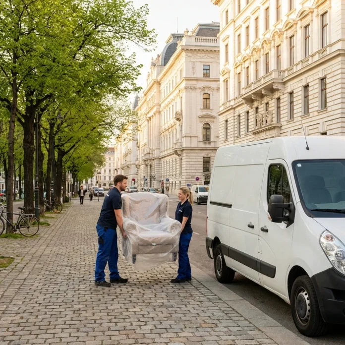 Echipa profesionistă oferind servicii mutare în Sibiu, ambalând mobilă cu grijă