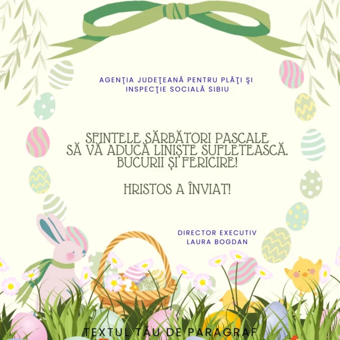 AJPIS Sibiu urează un Paște fericit cu un decor simplu și primăvăratic.