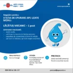 APĂ CANAL Sibiu angajează lăcătuș mecanic pentru Stația de Epurare Mohu