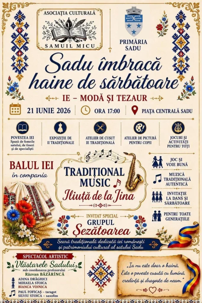 „IE, MODĂ ȘI TEZAUR” – Sărbătoarea tradițiilor românești revine la Sadu de Ziua Universală a Iei