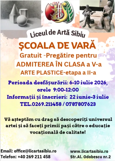 Liceul de Artă Sibiu organizează o școală de vară gratuită pentru viitorii elevi de gimnaziu