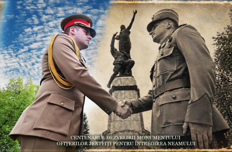 Sibiu marchează centenarul dezvelirii Monumentului Ofițerilor Jertfiți pentru Întregirea Neamului. Reconstituire istorică cu Regele Ferdinand și automobile de epocă