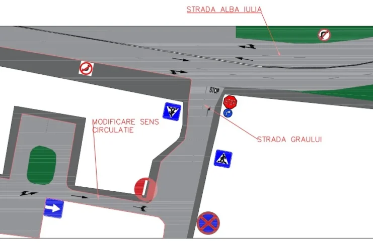 Modificări de circulație la intersecția șoselei Alba Iulia cu strada Grâului. Primăria Sibiu schimbă regulile de trafic pentru fluidizarea circulației