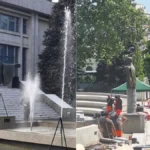 Monumentul în fața Cercului Militar din Sibiu înainte de distrugere, vedere panoramică