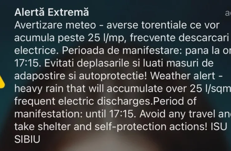 COD ROȘU de vreme extremă în Sibiu, Șelimbăr și Poplaca. Autoritățile au transmis avertizări RO-Alert!