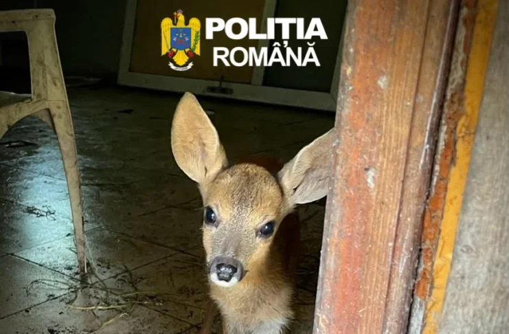 Un pui de căprioară a fost salvat de polițiști dintr-o stână din Ațel. Oamenii legii au deschis un dosar penal!