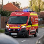 Locul accidentului de pe strada Bâlea din Sibiu, cu mașinile implicate în coliziune.