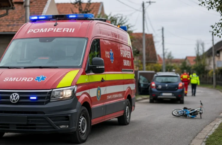 Copil de 5 ani, rănit într-un accident la Șura Mică. A intrat cu bicicleta într-un autoturism