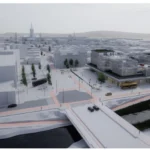 Randare aeriană a viitoarei parcări cu șase niveluri în Piața Cibin