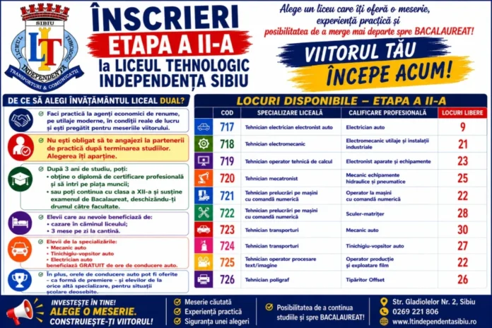 Elevi la procesul de înscriere pentru admitere la Liceul Tehnologic Independența din Sibiu