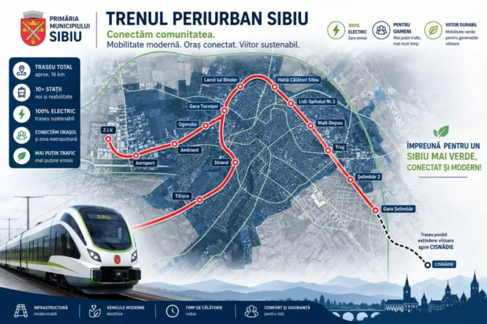 Proiect pentru tren periurban Sibiu, ilustrație a unui viitor transport feroviar regional