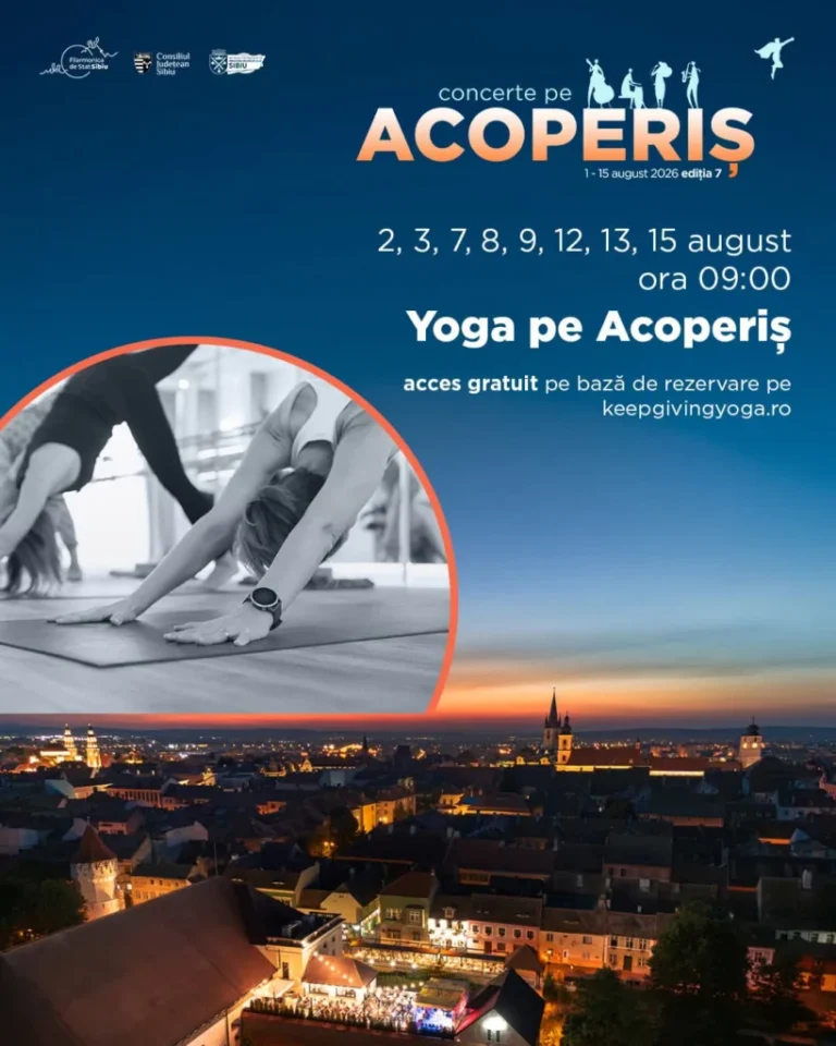 Opt sesiuni gratuite de yoga, deasupra Sibiului, în cadrul programului „Concerte pe Acoperiș”
