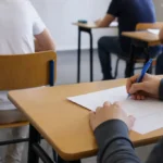Candidați scriind la examenul de Bacalaureat în săli din Sibiu