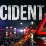 Accident rutier în Nocrich cu un microbuz și o căruță după coliziune, scena de noapte