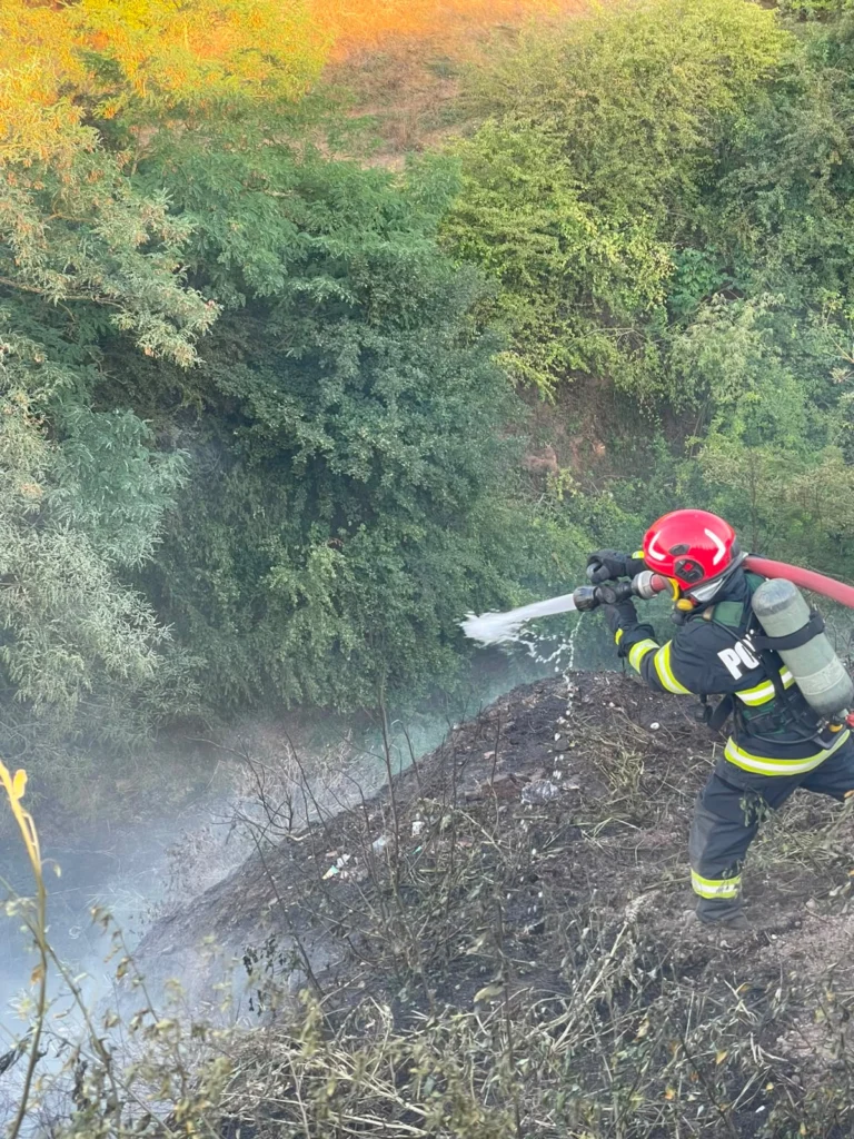 Incendiu la Târnava, cu flăcări și fum dens ridicându-se de pe o suprafață întinsă de teren