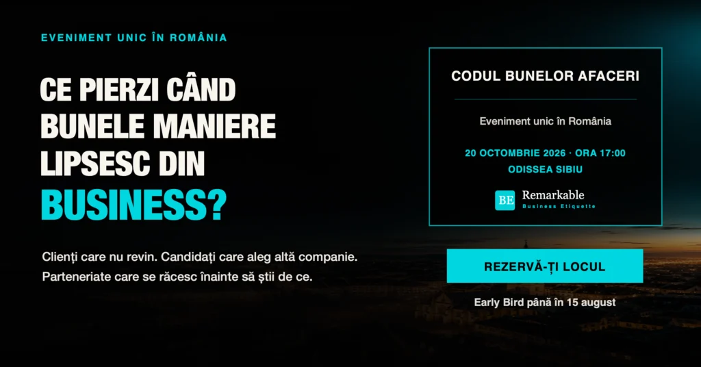Banner principal pentru evenimentul de lansare Codul Bunelor Afaceri la Sibiu