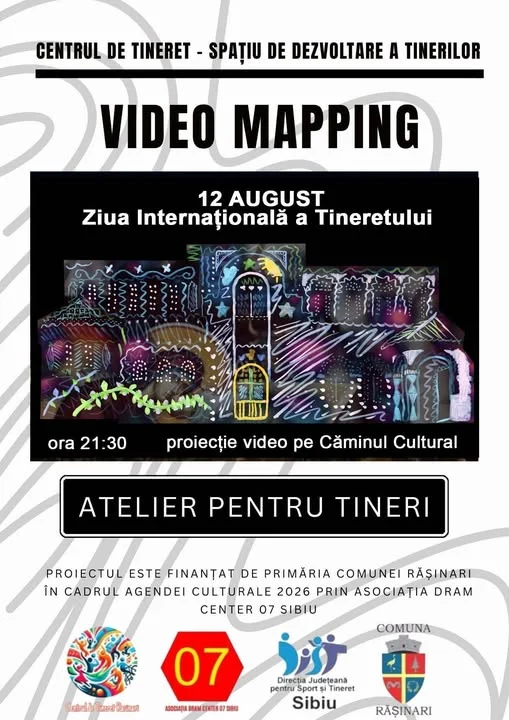 Spectacol de proiecție video mapping pe fațada Căminului Cultural din Rășinari, de Ziua Tineretului.