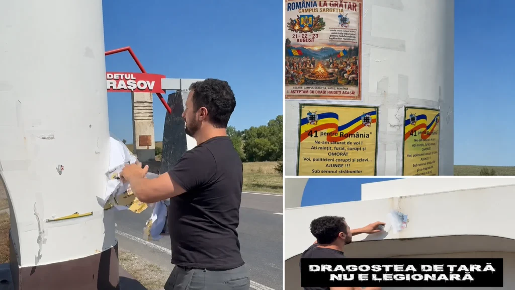 Simboluri Mișcării 41 șterse de pe monumentul de la granița județelor Sibiu și Brașov