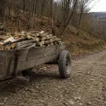 Amenzi penale pentru furt de lemn, ilustrate printr-un lot de bușteni confiscați din pădure.