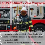 Pompieri din Sibiu în uniformă de paradă, participând la festivitățile dedicate Zilei Pompierilor România.