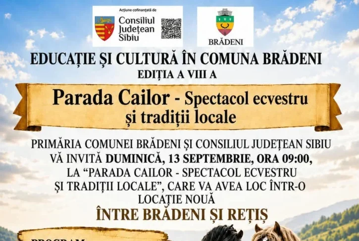 Parada Cailor revine la Brădeni! Concursuri ecvestre și Vlăduța Lupău, duminică, într-o locație nouă