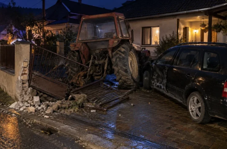 A intrat cu tractorul în curtea unui localnic din Veștem și i-a distrus mașina. Condamnat la 2 ani și 10 luni cu suspendare