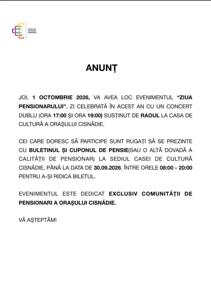 Ziua Pensionarului, sărbătorită la Cisnădie prin două concerte susținute de Raoul