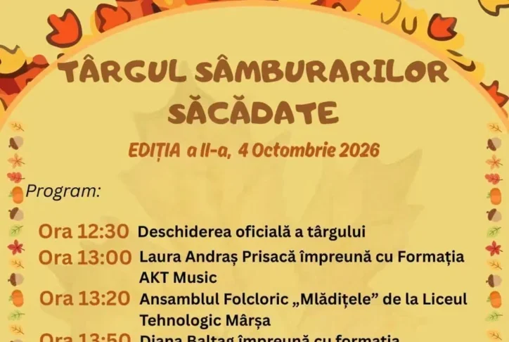 Târgul Sâmburarilor revine la Săcădate. Muzică, tradiții și artiști locali, duminică, 4 octombrie