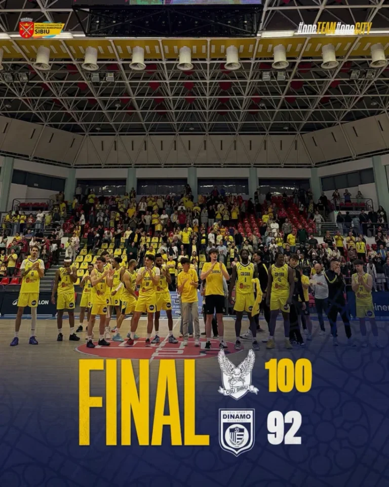 CSU Sibiu a sărbătorit 55 de ani de existență cu o victorie spectaculoasă în fața lui Dinamo București. 100 de puncte pentru sibieni