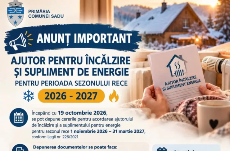 Locuitorii comunei Sadu pot solicita ajutor pentru încălzire și supliment pentru energie începând cu 19 octombrie