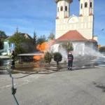 Perspective generală asupra zonei incidentului cu gaz lângă biserica din Tălmaciu