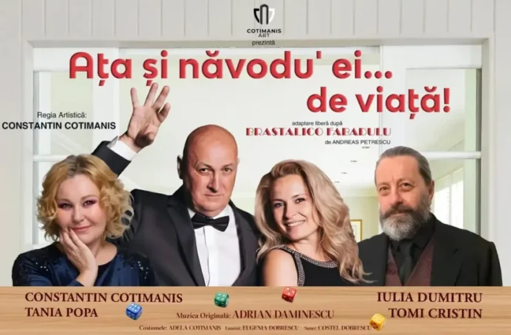 Comedia „Ața și năvodu’ ei… de viață!” ajunge la Sibiu. Constantin Cotimanis și Tania Popa, pe scena Centrului Cultural „Ion Besoiu”