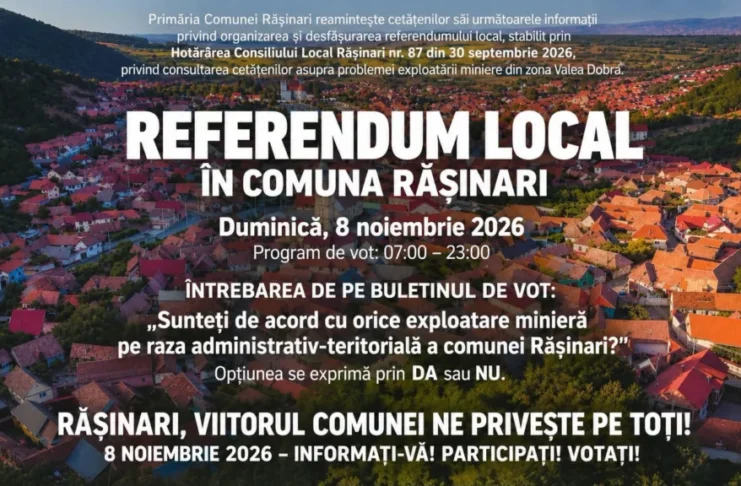 Referendum la Rășinari pe 8 noiembrie. Câți cetățeni trebuie să voteze pentru validarea rezultatului privind exploatarea minieră