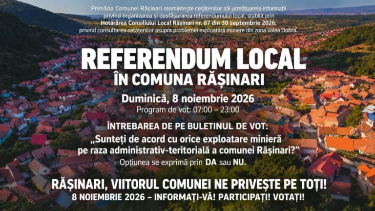 Referendum la Rășinari pe 8 noiembrie. Câți cetățeni trebuie să voteze pentru validarea rezultatului privind exploatarea minieră